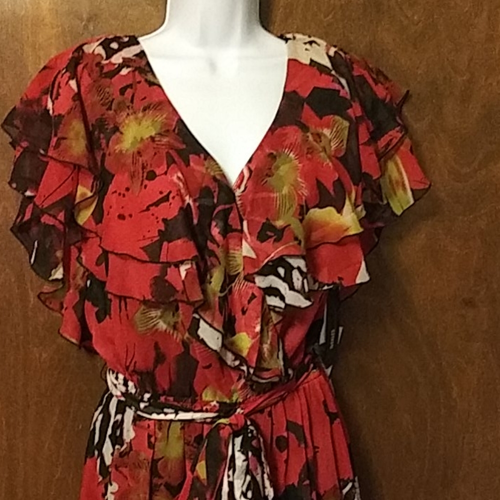 NWT MISS SIXTY-RED Multi-colored Ruffled Dress - Picture 8 of 11